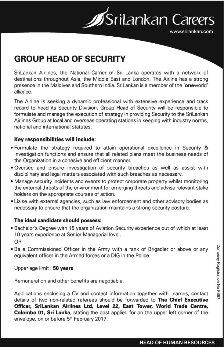 Head of Security - SriLankan Airlines